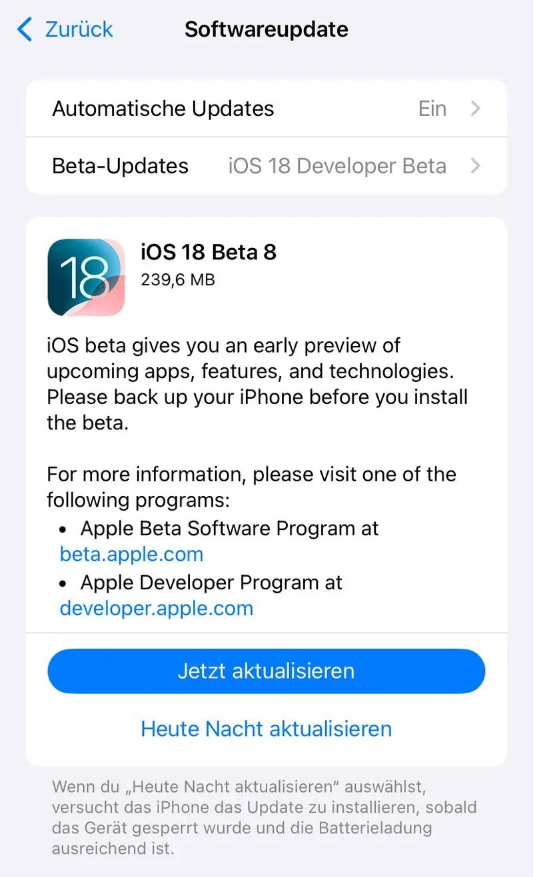 泾阳苹果手机维修分享苹果 iOS / iPadOS 18 开发者预览版 Beta 8 发布 